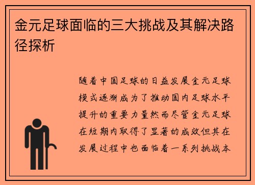 金元足球面临的三大挑战及其解决路径探析