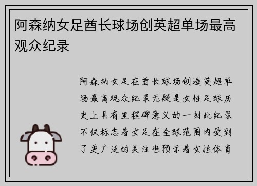 阿森纳女足酋长球场创英超单场最高观众纪录